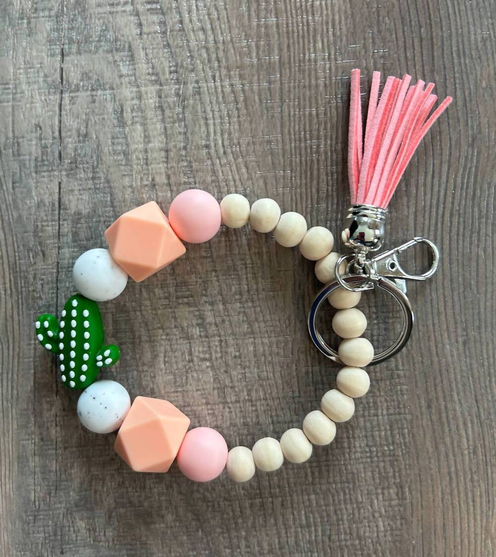 NEW JILLIAN INK women's cactus wood silicone beaded wristlet bag charm in cream
